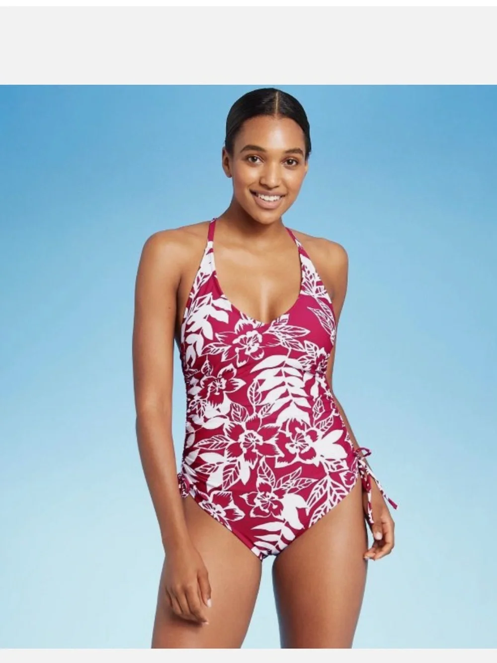 NWT Kona Sol Magenta& White Floral One-Piece Swimsuit Sz L